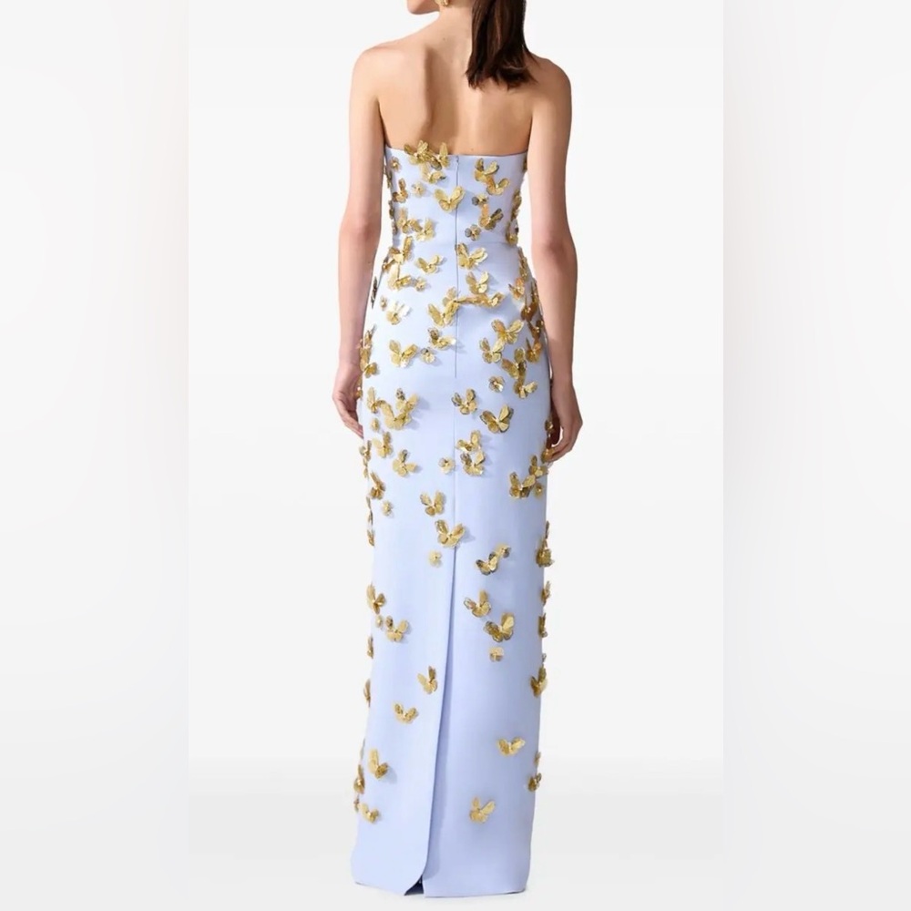 Carolina Herrera butterfly applique strapless column dress gown &custom cape - Picture 2 of 14